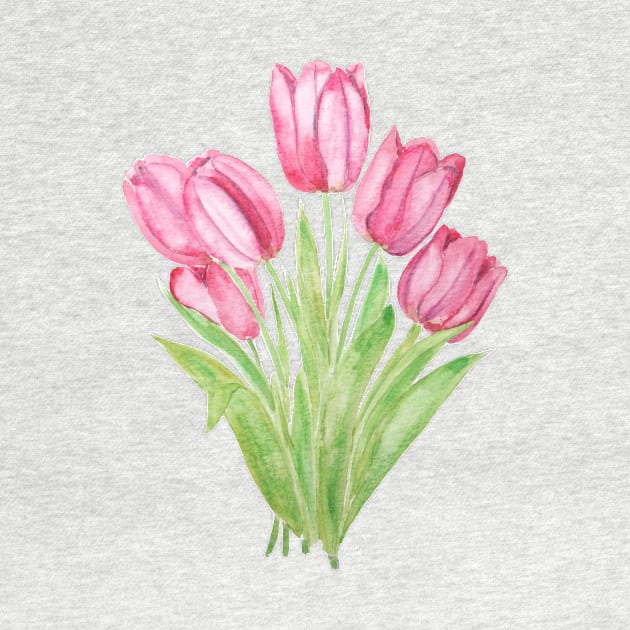 pink tulips watercolor by colorandcolor